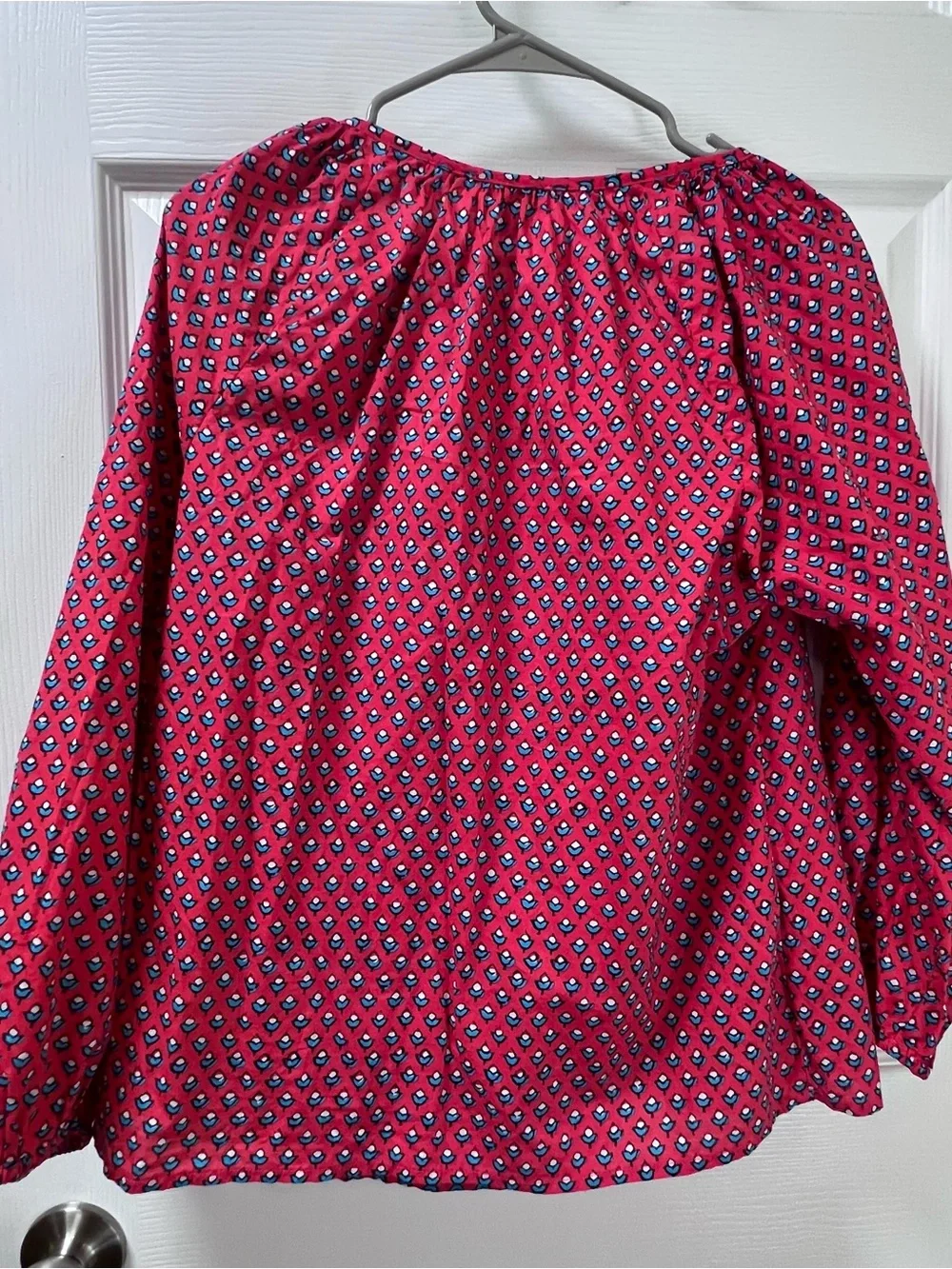 J.CREW Women's Long Sleeve Block Print Puff Sleeve Tunic Cherry Red Coastal M